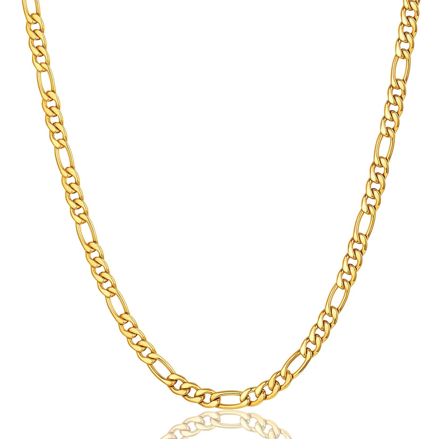 ChainsPro Men 3mm Figaro Chain Necklace, 316L Stainless Steel/Gold Plated/Black, 18"-30"