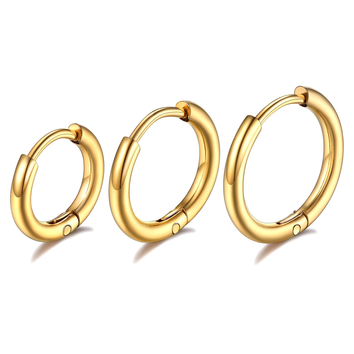 ChainsPro 3 Pairs Stainless Steel Hoop Earrings 8mm/10mm/12mm Gold Plated Huggie Earrings for Men Women