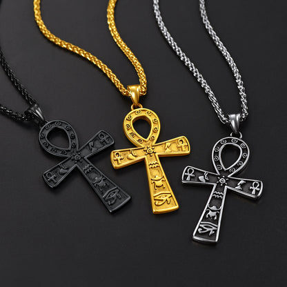 ChainsPro Men Stainless Steel Ankh Cross Necklace, Egyptian Jewelry