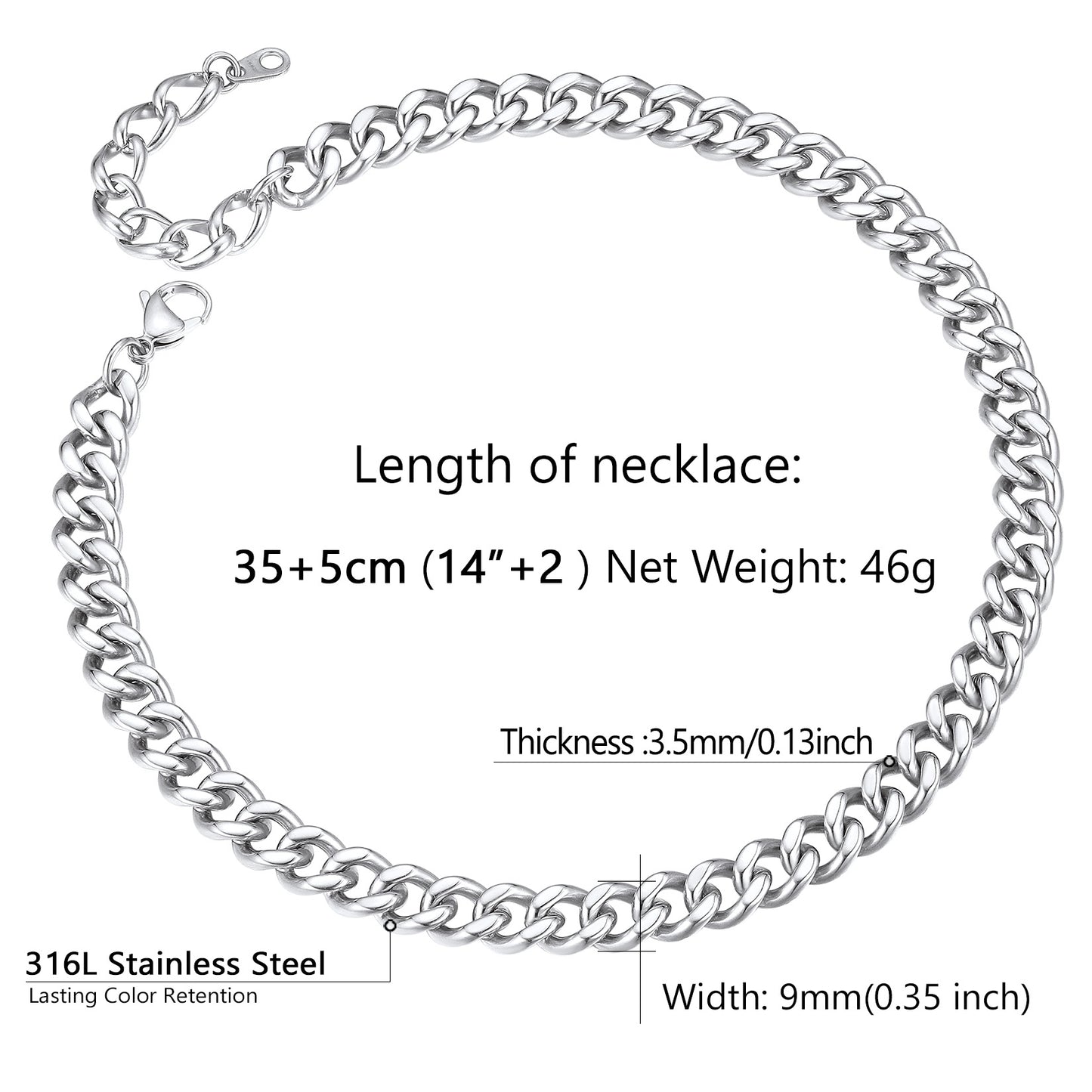ChainsPro 5/7/9mm Chain Link Choker 14 inch Layered Necklaces for Men Women Gift