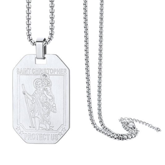 ChainsPro St. Christopher Medal Necklace for Men with Chain