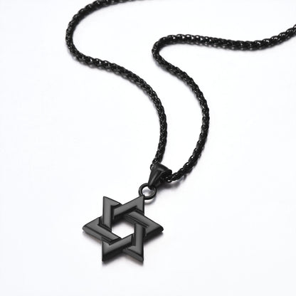 Black Jewish Necklace Stainless Steel Chain Star of David Pendant