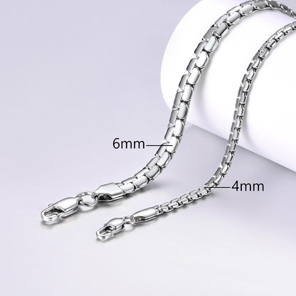 Stainless Steel Flat Box Chain Male Necklace 18 Inch 4/6mm Hip Hop Jewelry