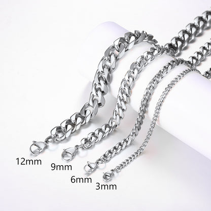 Stainless Steel Chains for Women Necklace 3/6/9/12mm Choker Curb Chain Length 14-30inch