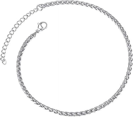 Anklet Chain for Women Men, 316L Stainless Steel Wheat Foot Bracelet Strong with Good Clasp