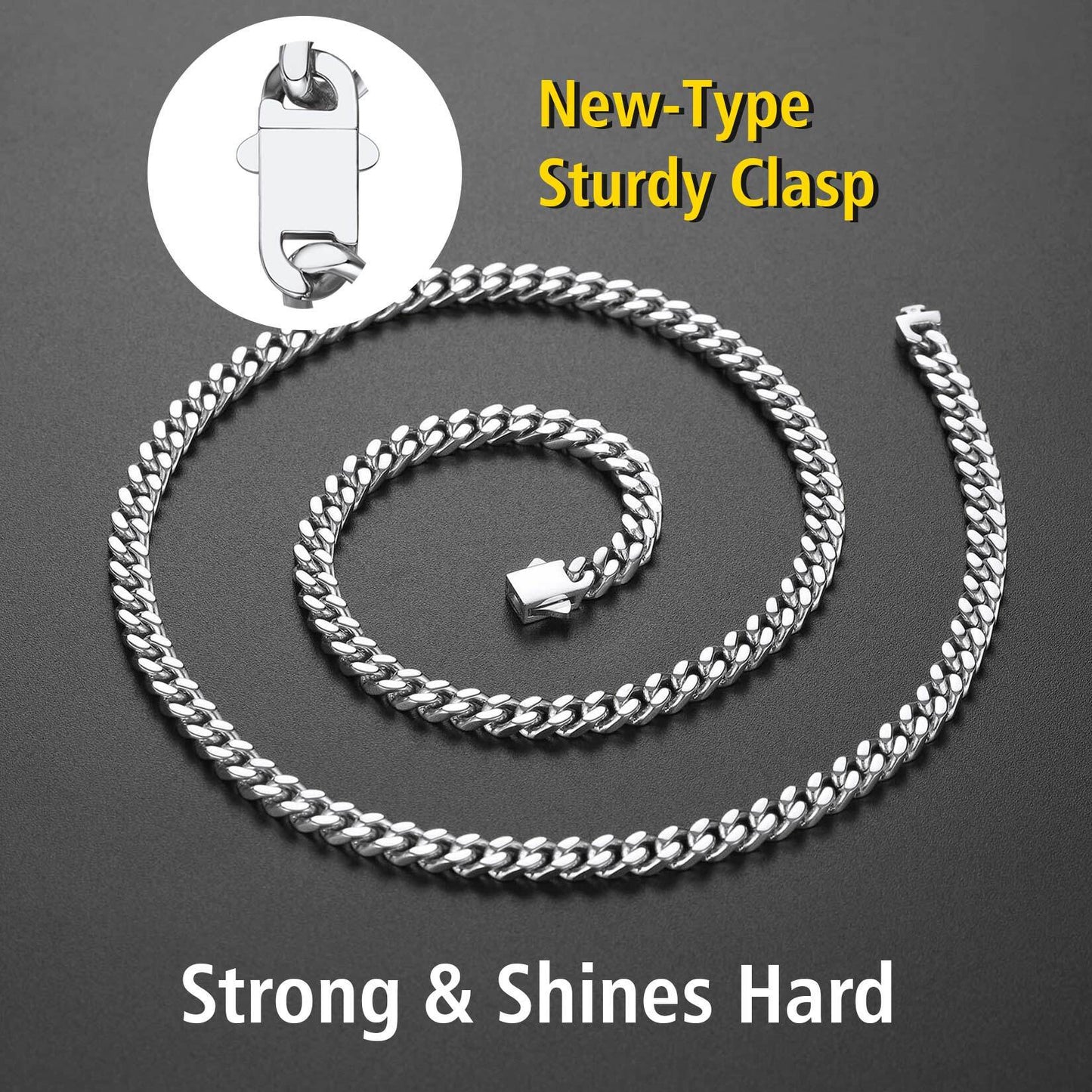 ChainsPro Curb Link Necklace 18inch Mens Chain Cuban Chain Mens Jewelry Stainless Steel Necklace for Men