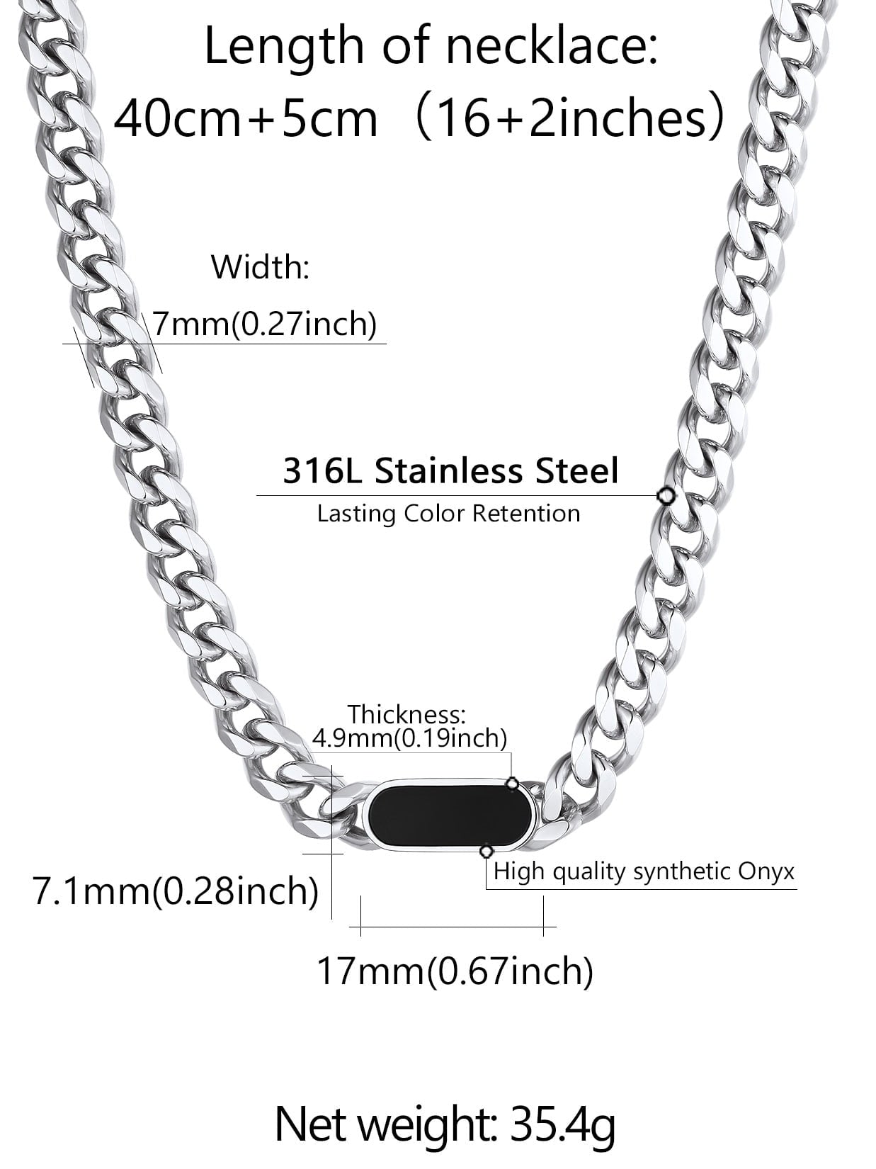 ChainsPro Women 16" Choker Necklace, Cuban Link Chain Bracelet for Men Women, Stainless Steel Jewelry Gift