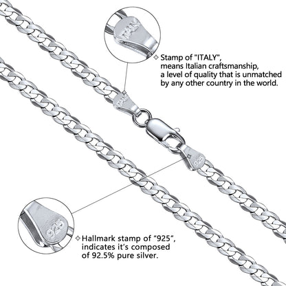 ChainsPro Solid 925 Sterling Silver Cuban Chain Women Men Necklace, 3mm/5mm, 14"-28", Jewelry Gifts for Men/Women
