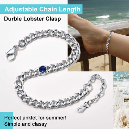 ChainsPro 7mm Cuban Link Anklet for Men Women Birthstone Chain Ankle Bracelets, Stainless Steel