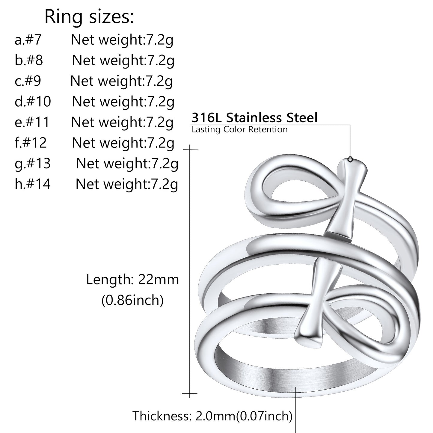 ChainsPro Men/Women Ankh Cross Rings, Egyptian Jewelry Mythology Ring, Stainless Steel