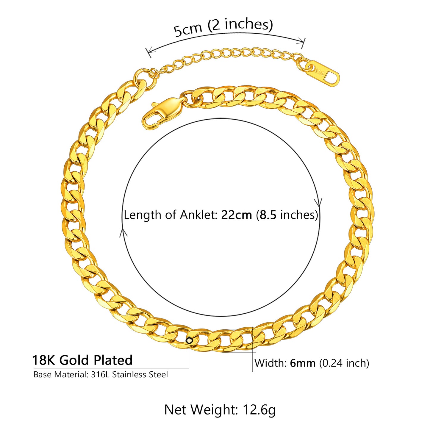 ChainsPro Ankle Bracelets for Women Anklet Gold Plated Anklets Mens Cuban Link Ankle Chain