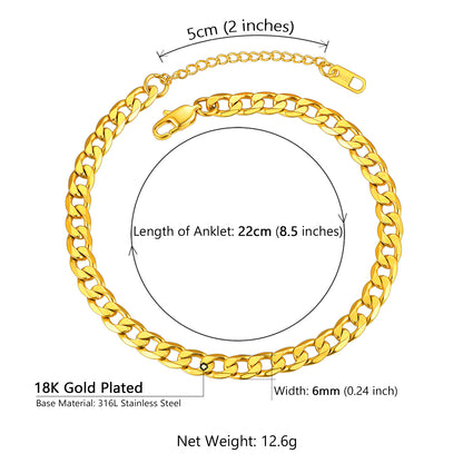 ChainsPro Ankle Bracelets for Women Anklet Gold Plated Anklets Mens Cuban Link Ankle Chain