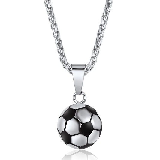 Soccer Ball Necklace Men Stainless Steel Wheat Rope Chain Sport Pendant Soccer Gifts
