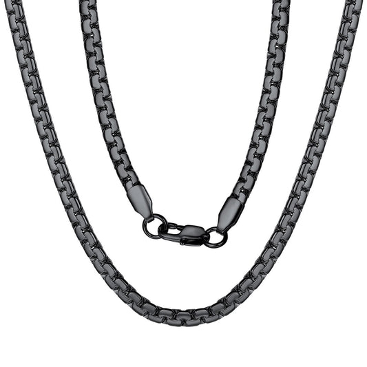 Black Flat Box Chain Male Necklace 14-30 Inch 4/6mm Hip Hop Jewelry