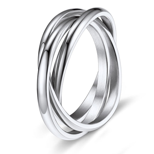 ChainsPro Women Triple Interlocked Rolling Ring, Delicate Looking Stainless Steel