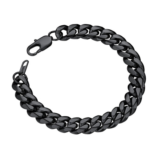 ChainsPro Black Stainless Steel Bracelet Mens Bracelet Chunky Thick Curb Link Chain Bangle 19cm Black