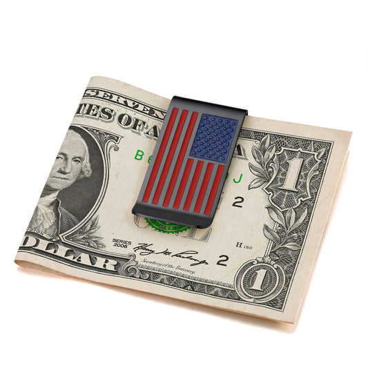 ChainsPro Men Money Clip America Flag Stainless Steel Black Plated