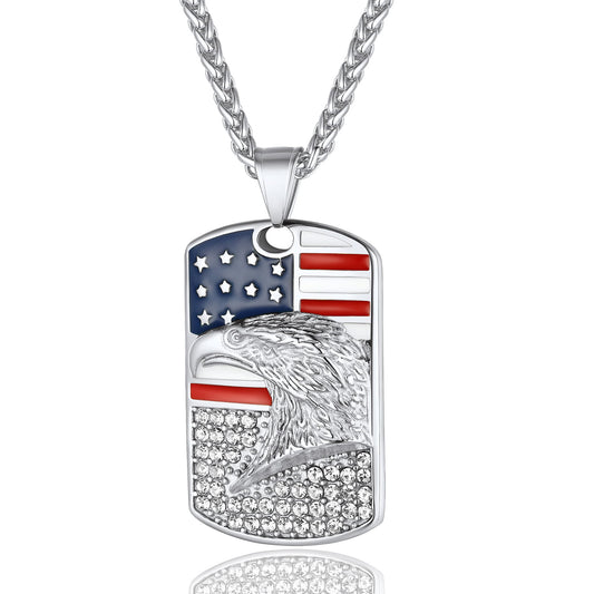 ChainsPro Men USA Flag Dog Tag Necklace, Customize Necklace with Stainless Steel Chain