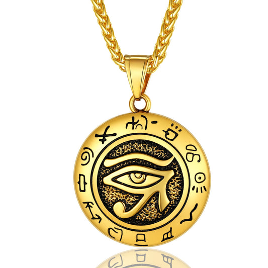 Eye of RA Necklace Stainless Steel Egyptian Jewelry with Chain Gold Plated