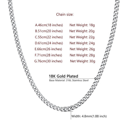 Men's Stainless Steel Chain Rapper Necklace 4.8mm 20 inch Costume Hip Hop Jewelry Mens Gifts