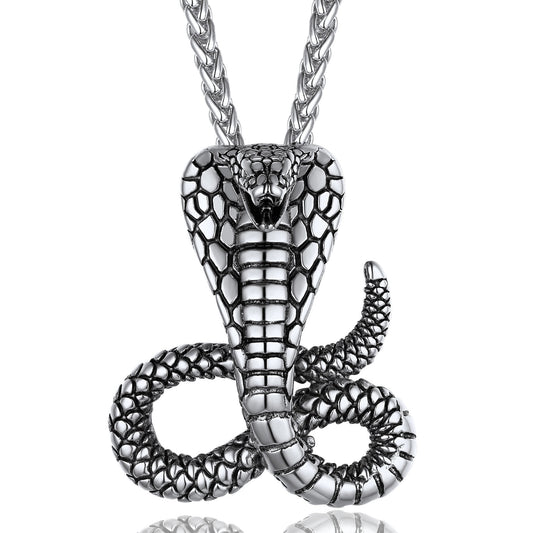 ChainsPro Retro Cobra Snake Necklace, Statement Serpent Gothic Jewelry, Stainless Steel/Gold Plated/Black