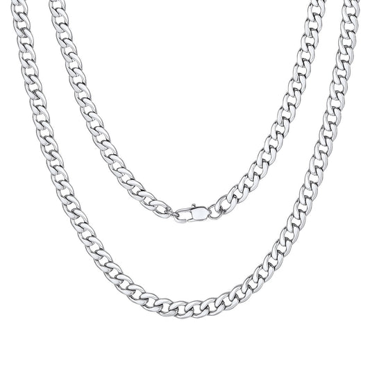 ChainsPro 5mm Men Chain Silver Tone Stainless Steel Curb Cuban Link Necklace Gift