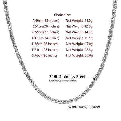 ChainsPro Mens Necklace Chain for Pendant Wheat Chain
