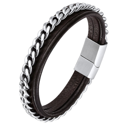 ChainsPro Braided Bracelet Leather Bracelet for Men Black Wristbands Bracelets Male Cool Bracelets Goth Bracelets