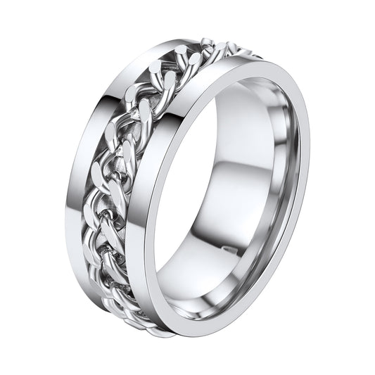 ChainsPro Men/Women Cuban Link/Spinner Rings, Size #06-#14, Stainless Steel