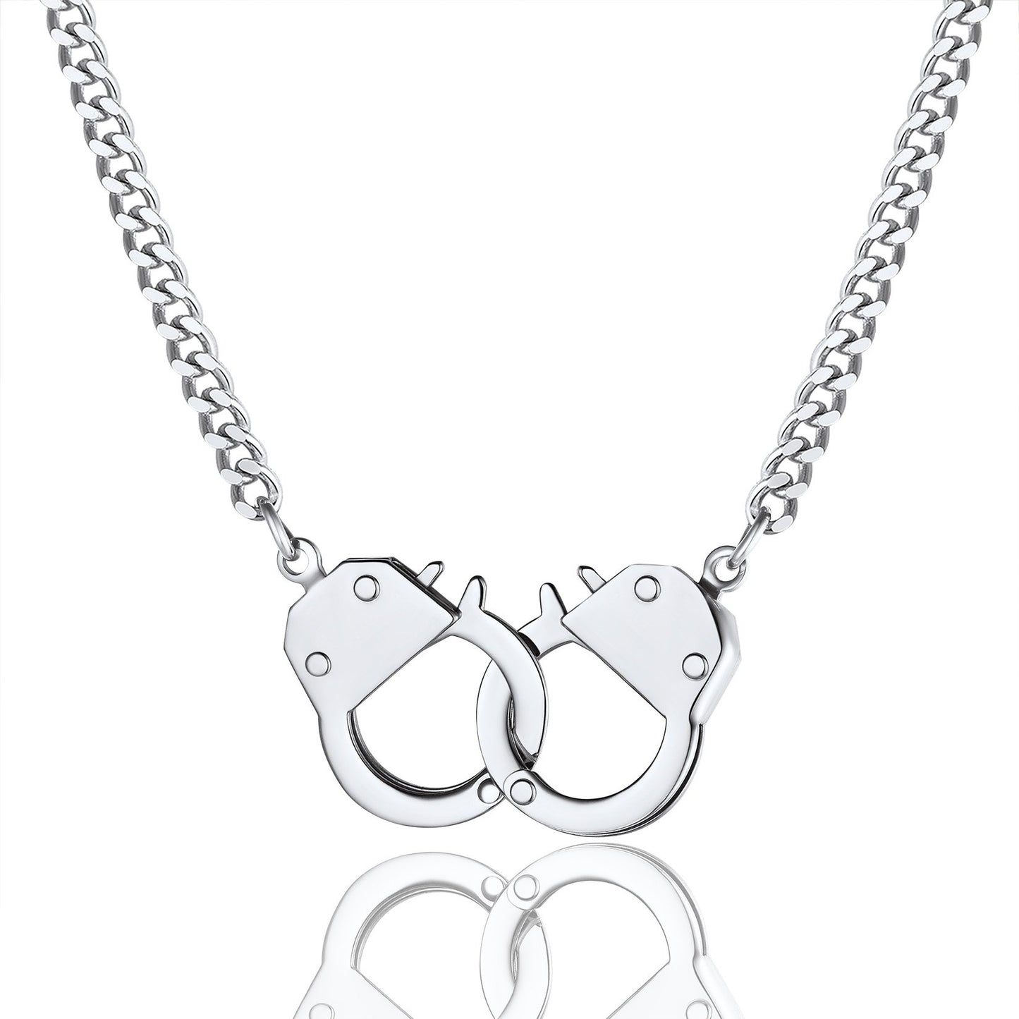ChainsPro Punk Handcuff Steel Necklace for Men Women, Partners in Crime Cuban Link Chain, 14/18inch