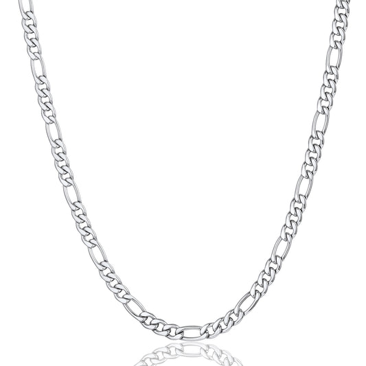 ChainsPro Men 3mm Figaro Chain Necklace, 316L Stainless Steel/Gold Plated/Black, 18"-30"
