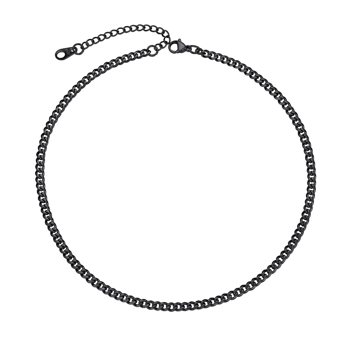 ChainsPro Men Cuban Link Chain Necklace 3mm 18 inch 316L Stainless Steel Black Metal Plated