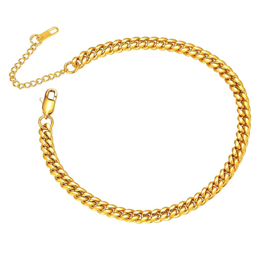 ChainsPro Gold Ankle Bracelets for Women Cuban Link Anklet Chain 18K Gold Plated Summer Bitch Jewelry