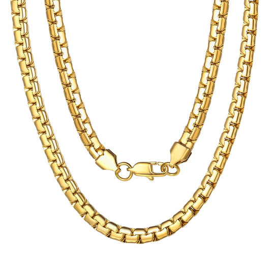 ChainsPro Gold Flat Box Chain for Men Necklace Stainless Steel 18inch 6mm Hip Hop Jewelry
