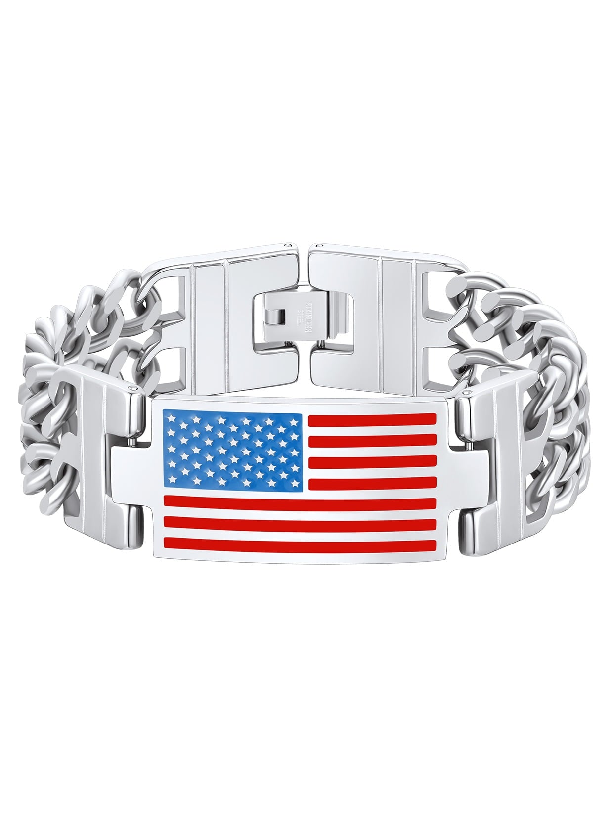 ChainsPro Men Cuban Link Chain Bracelet, American Flag Bracelet, Stainless Steel Mens Gift