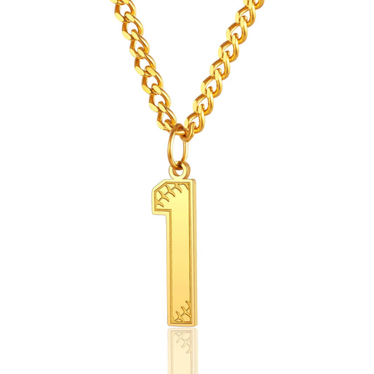 ChainsPro Men Lucky Number Necklace, with 3mm Cuban Chain, Personalized Sports Jewelry, Stainless Steel/Gold Plated