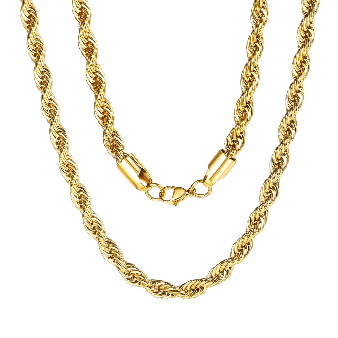 ChainsPro Men Rope Necklace Replacement Chain for Pendant 6mm 20inches 316L Stainless Steel Gold Plated