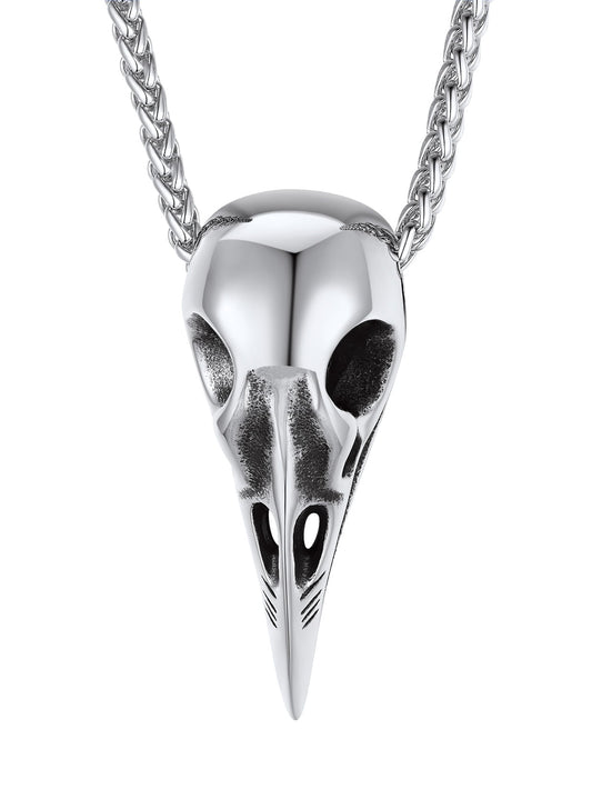 ChainsPro Mens Viking Necklace Smooth Raven Skull Necklace for Men Nordic Jewelry