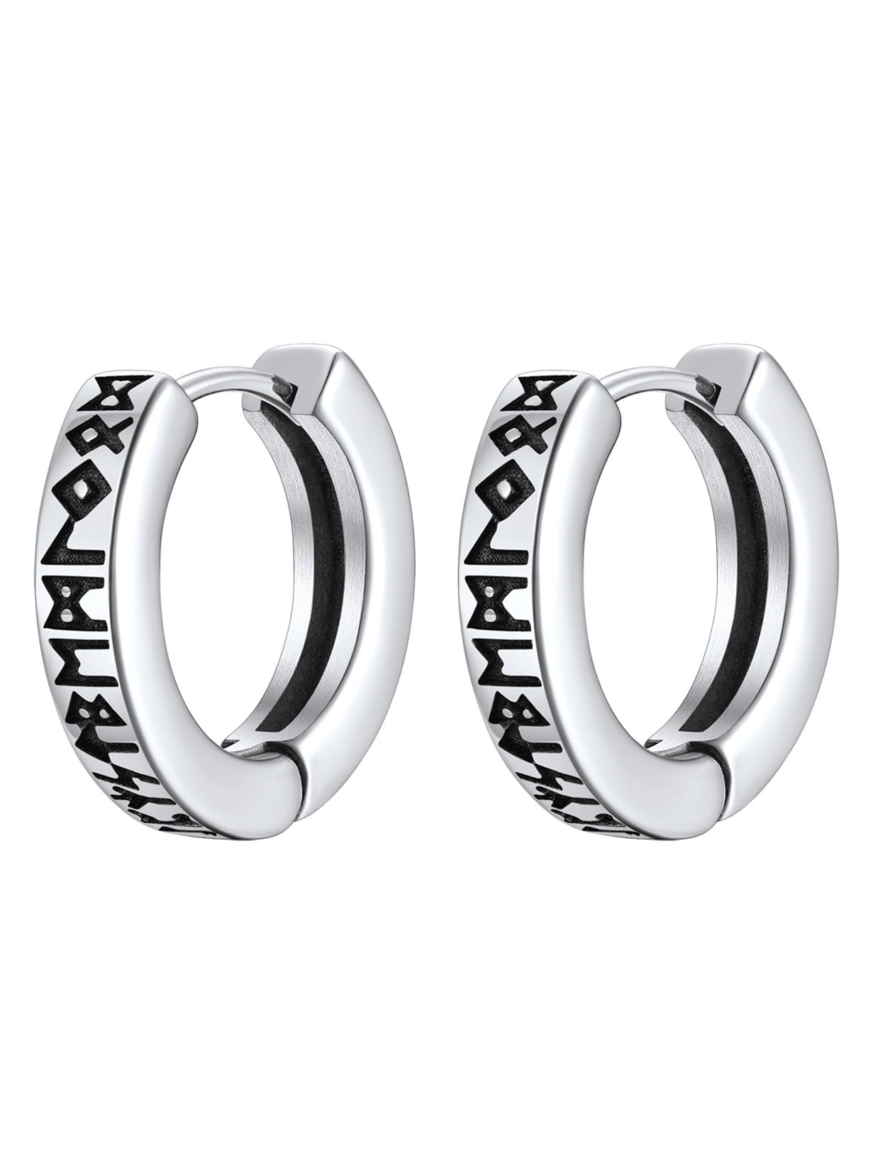 ChainsPro Norse Viking Runes Hoop Earrings for Men Stainless Steel Huggie Hoop Earring Norse Mythology Jewelry Gifts