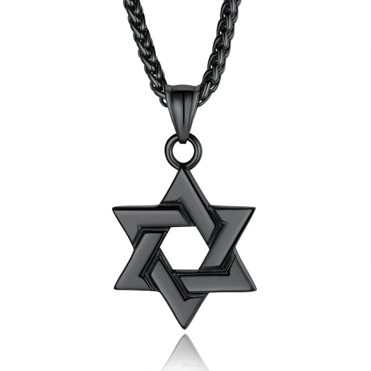 ChainsPro Black Jewish Necklace Stainless Steel Chain Star of David Pendant