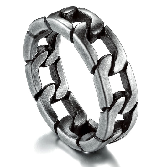 ChainsPro Stainless Steel Men Rings Size 8 Steel Chain Link Spinner Rapper Rings for Men