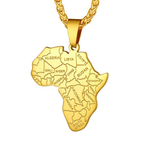 African Necklace Men Gold Plated African Continent Costume Jewelry Gold Africa Map Pendant