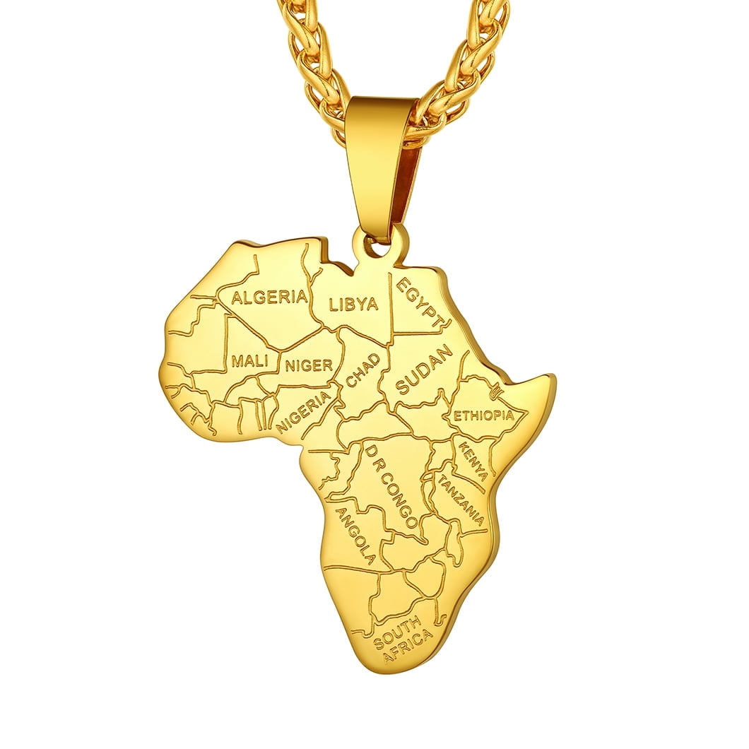 African Necklace Men Gold Plated African Continent Costume Jewelry Gold Africa Map Pendant