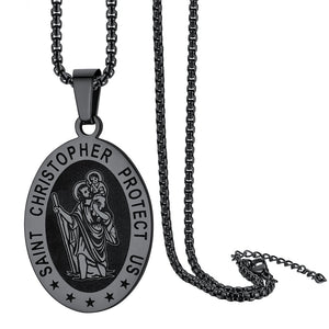 ChainsProMax St. Christopher Medal Necklace for Men, with Chain, Stainless Steel/Gold Plated/Black