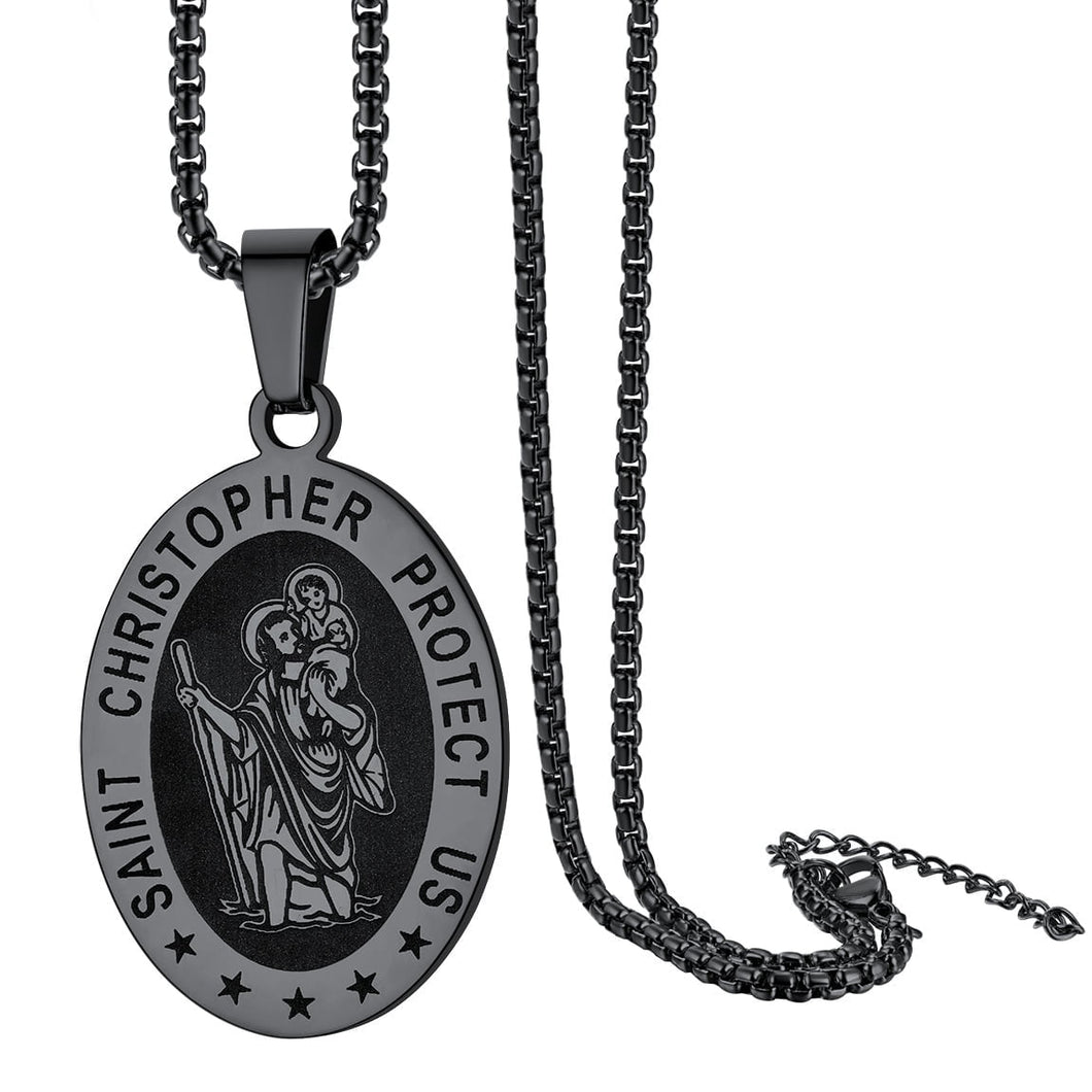 ChainsProMax St. Christopher Medal Necklace for Men, with Chain, Stainless Steel/Gold Plated/Black