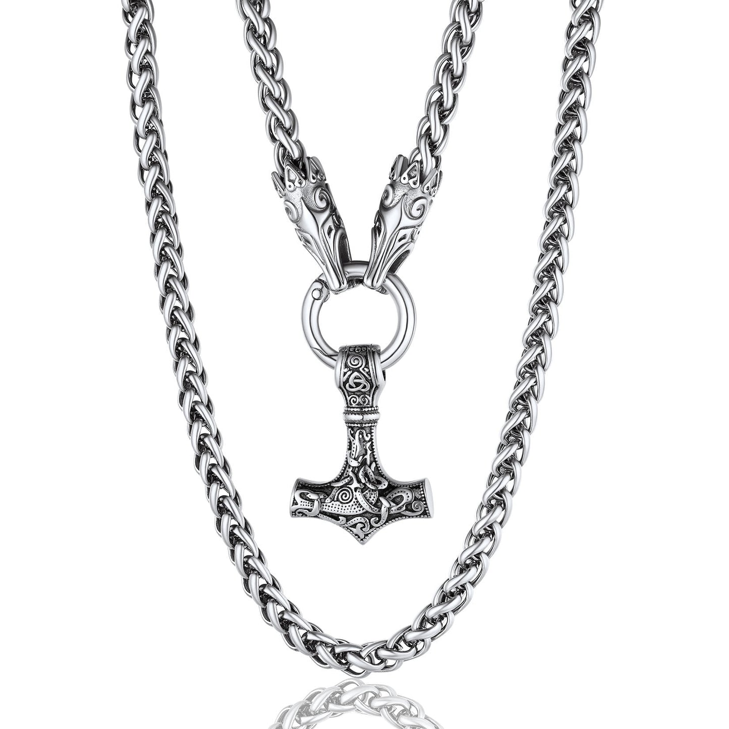 ChainsPro Men Chunky Viking Mjolnir Necklace, with 28inches Chain, Stainless Steel Norse Viking Jewelry
