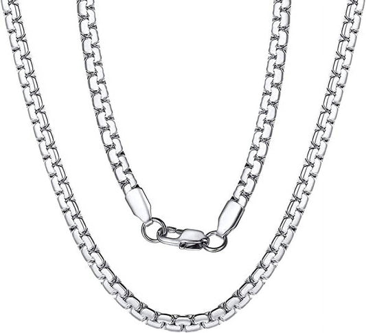 Stainless Steel Flat Box Chain Male Necklace 18 Inch 4/6mm Hip Hop Jewelry