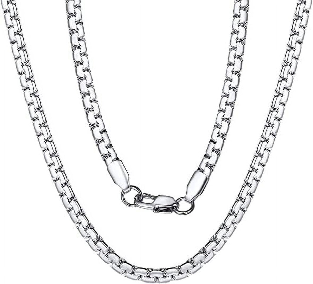 Stainless Steel Flat Box Chain Male Necklace 18 Inch 4mm Hip Hop Jewelry