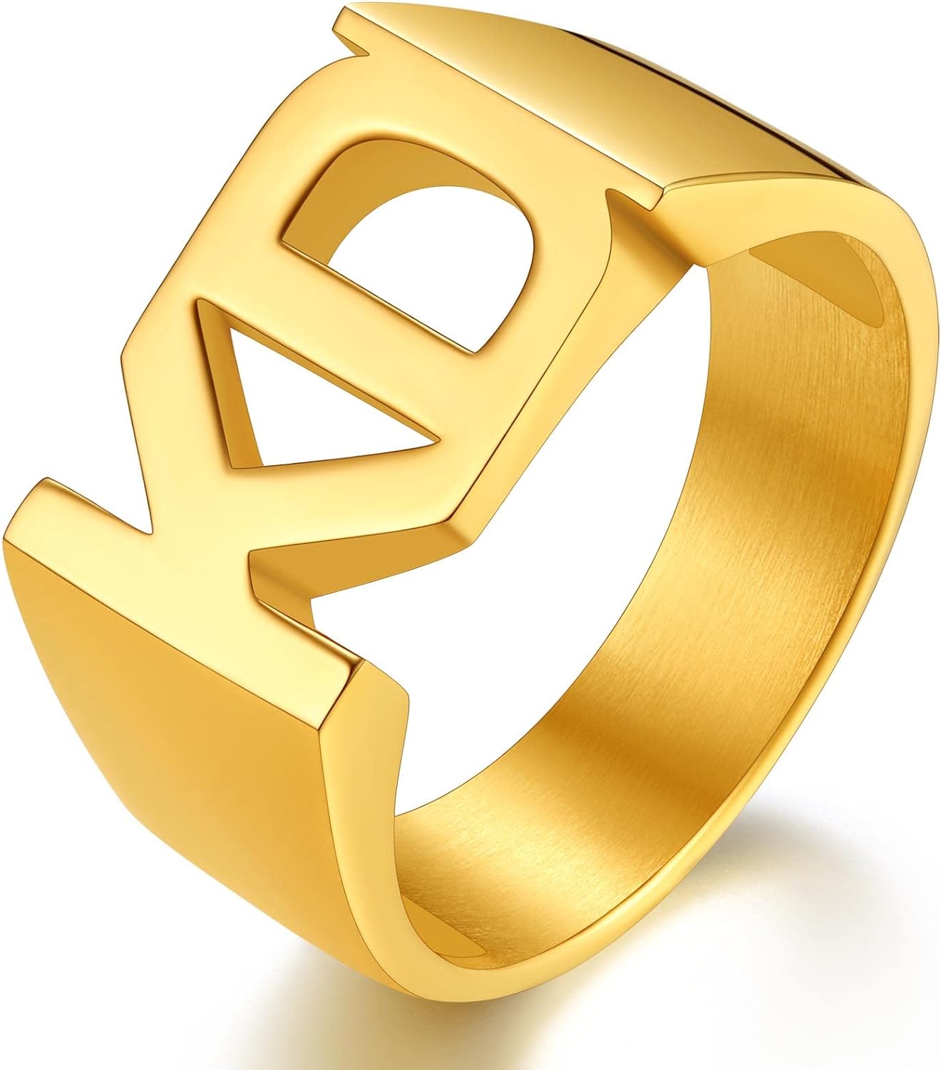 ChainsPro Men/Women Personalized Name Ring Initial Rings, Customized Name Gift, Stainless Steel/Gold Plated/Black-Send Gift Box