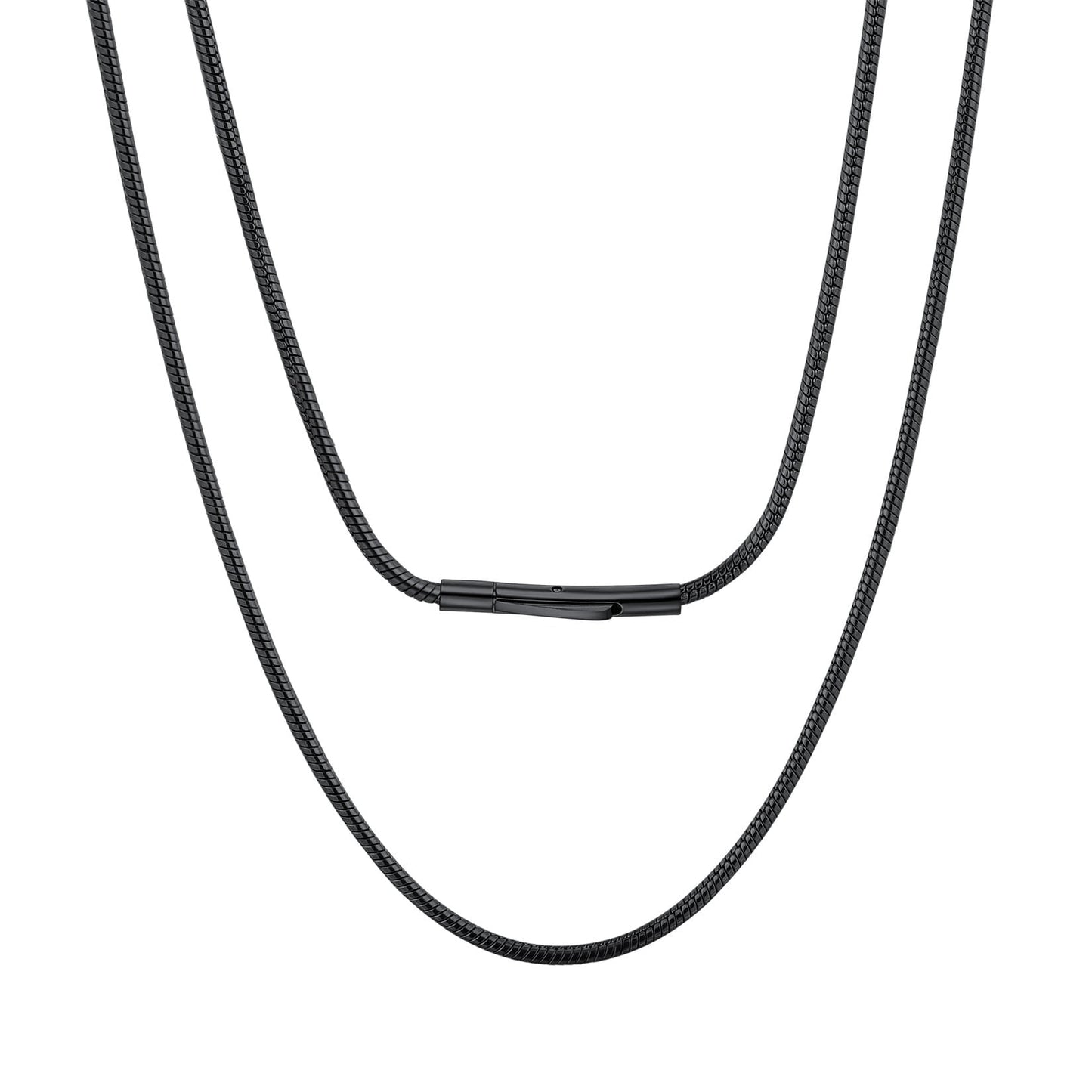 ChainsPro Men Black Waterproof Braided Leather Necklace Chain with Snap Clasp, 2mm Width, 16"-30"